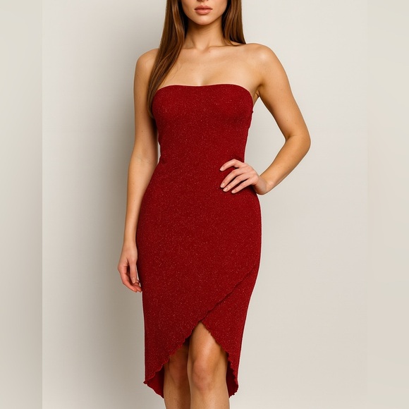 Vintage Y2K Fairy Strapless Red Sparkle Formal Party Dress Large NEW Holiday - Picture 1 of 6